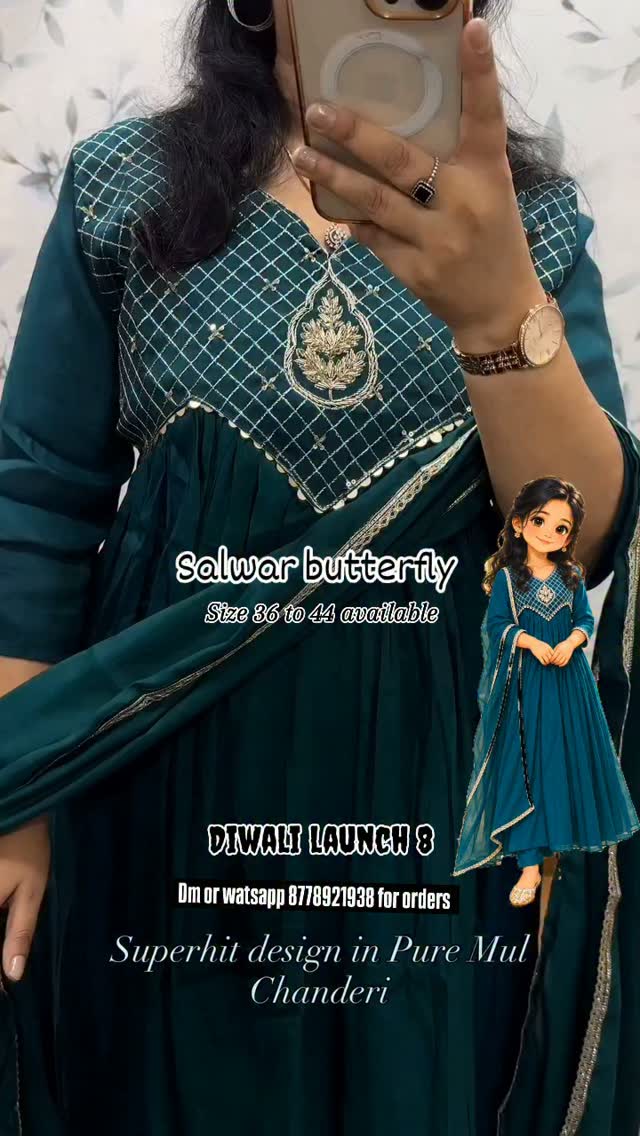 Original Salwar Butterfly peacock-colour Chanderi reel